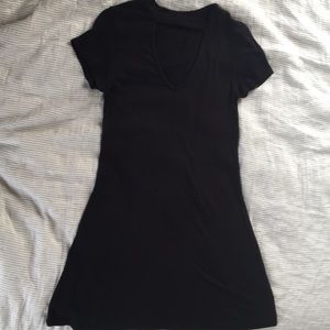 Black ribbed dress v neck
